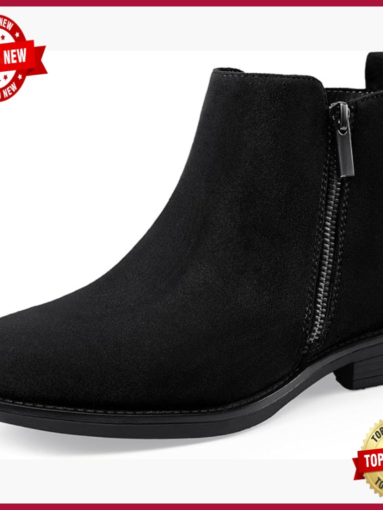 Suede Ankle Boots Flat Low Heel Chelsea Booties Side Zip Comfort Non Slip